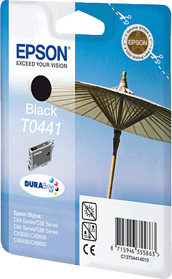 EPSON Tintenpatrone/T04414010 schwarz Inhalt 13ml 380 Blatt T0441 Stylus C64, C66, C84, C84N, C84WiFi, C86, CX3650, CX6400, CX6600