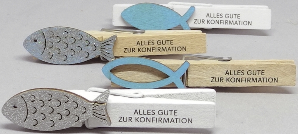 Holzfisch auf Klammer Konfirmation sort.