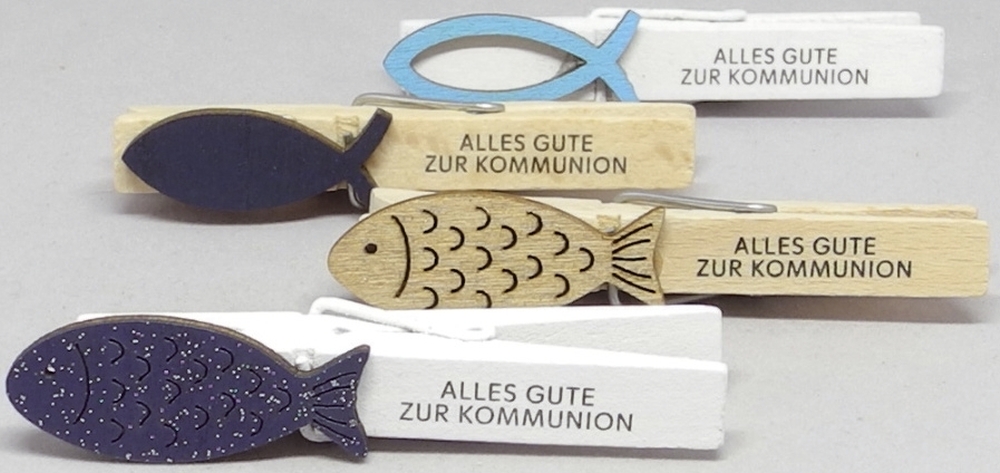 Holzfisch auf Klammer Kommunion sort.