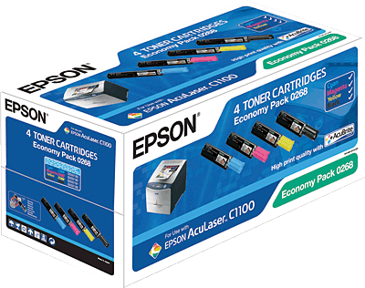 EPSON Lasertoner im Multipack/S050268 Inhalt 4 Stück 1.500 farbig, 4.000 schwarz Blatt AcuLaser C1100N, CX11N, CX11NF, CX11NFC, CX11NFCT, CX11NFT