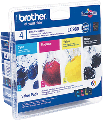 brother Tintenpatrone LC980VALBPDR VE4 1x 300, 3x 260 Blatt je 1x schwarz, cyan, magenta, gelb DCP-145C, 165C, 195C, 365CN, 375CW, MFC-250C, 255CW, 290C, 295CN