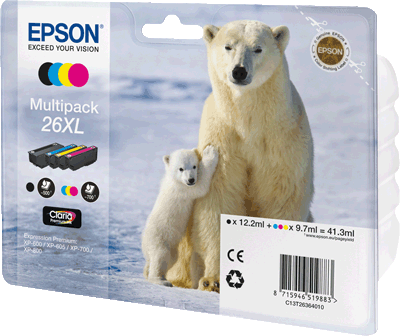 Epson Tintenpatrone T26364020 T2636XLVE4 je 1x schwarz, cyan, magenta, gelb XP600/XP605/XP700/XP800