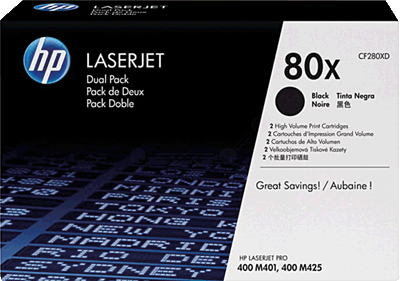 hp Toner CF280XD 80X sw VE2 2x 13.800 Blatt 2x schwarz Color LaserJet CM3530 mfp, CP3520, LaserJet Pro 400 M401, Pro 400 MFP M425