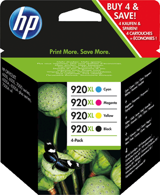 hp Multipack C2N92AE 920XL VE4 1.200x schwarz, je 700x cyan, magenta, gelb Blatt je 1x schwarz, cyan, magenta, gelb Officejet 6000, 6500, 7000 series, 6500A Plus, 6500A, 7500A wf