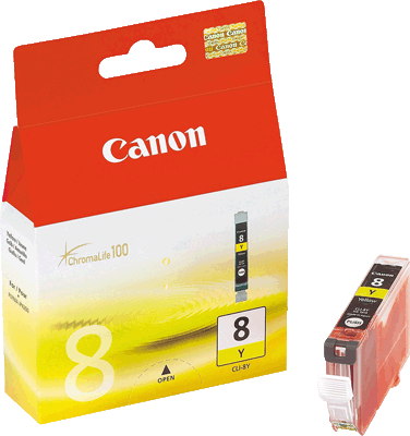 Canon Tintenpatrone CLI8Y 0623B001 gelb 490 Blatt gelb PIXMA iP3300, iP3500, iP4200, iP4200x, iP4300, iP4500, iP4500x, iP5200, iP5200R, iP5300, iP6600D, iP 6600DR, iP6700D, iP6700DR, MP500, MP510