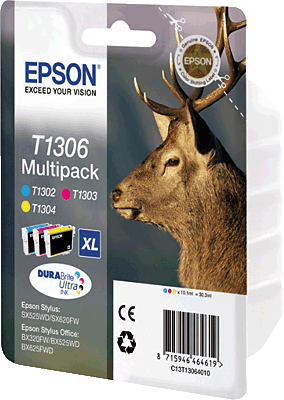 EPSON Tintenpatrone/T13064010 Inhalt 3x 10ml T1306 Stylus SX525WD, SX620FW, Stylus Office B42WD, BX525WD, BX535WD, BX625FWD, BX630FW, BX635FWD, BX925FWD, BX935FWD, WorkForce WF-7015, WF-7515, WF-7525