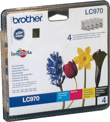 brother Tintenpatrone LC970VALBPDR VE4 1x 350, 3x 300 Blatt je 1x schwarz, cyan, magenta, gelb DCP-135C, 150C, MFC-235C, 260C