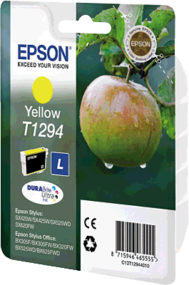 EPSON Tintenpatrone/T12944011 yellow Inhalt 7ml T1294 Stylus SX230, SX235W, SX420W, SX425W, SX430W, SX435W, SX438W, SX440W, SX445W, SX525WD, SX620FW, Stylus Office B42WD, BX305F, BX305FW, BX305FW