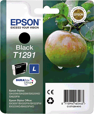 EPSON Tintenpatrone/T12914011 schwarz Inhalt 11ml T1291 Stylus SX230, SX235W, SX420W, SX425W, SX430W, SX435W, SX438W, SX440W, SX445W, SX525WD, SX620FW, Stylus Office B42WD, BX305F, BX305FW, BX305