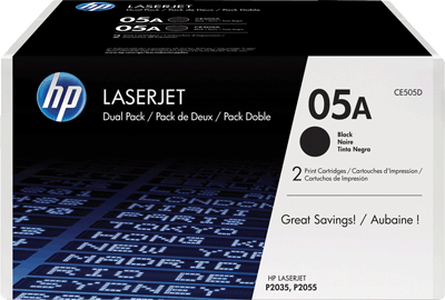 hp Toner CE505D 05A sw VE2 2x 2.300 Blatt 2x schwarz LaserJet P2035, P2055