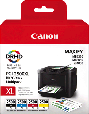 Canon Multipack PGI2500XL 9254B004 VE4 1x 2.500, 3x 1.520 Blatt je 1x schwarz, cyan, magenta, gelb MAXIFY iB4050, MB5050, MB5350