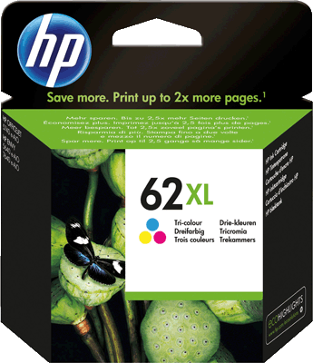 hp Tintenpatrone C2P07AE 62XL 3-farbig 415 Blatt 3-farbig (cyan, magenta, gelb) HP ENVY 5640 e-AiO, HP Officejet 5740 e-AiO, HP ENVY 7640 e-AiO