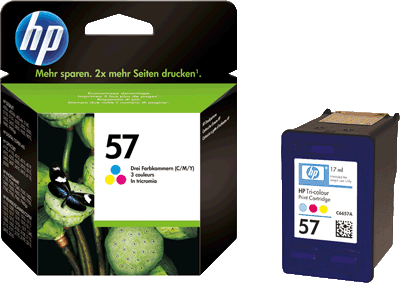 hp Tintenpatrone C6657AE 57 3farbig 500 Blatt 3-farbig (cyan, magenta, gelb) Deskjet 450ci, 450cbi, 450wbt, 5145, 5150, 5151, 5550, 5552, 5650, 5652, 5655, 5850, 9650, 9670, 9680, 9680gp, F4140, F41