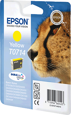 EPSON Tintenpatrone/T07144011 yellow Inhalt 6ml 405 Blatt T0714 Stylus D120, D78, D92, DX4000, DX4050, DX4400, DX4450, DX5000, DX6000, DX6050, DX7000F, DX7400, DX7450, DX8400, DX8450, DX9400F, S2