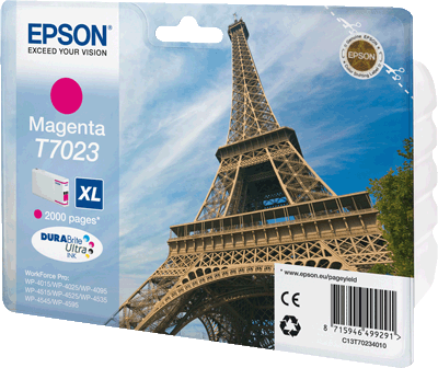 Epson Tintenpatrone T70234010 T7023 mag 2.000 Blatt magenta WorkForce Pro WP-4015 DN, WP-4025 DW, WP-4095 DN, WP-4515 DN, WP-4525 DNF, WP-4535 DWF, WP-4545 DTWF, WP-4595 DNF