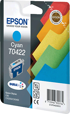 EPSON Tintenpatrone/T04224010 cyan Inhalt 16ml 420 Blatt T0422 Stylus C82, C82N, CX5200, CX5400