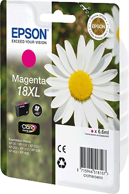 EPSON Tintenpatrone/T18134010 magentan Inhalt 7ml 450 Blatt 18 XL Expression Home XP-30, XP-102, XP-202, XP205, XP-215, XP-302, XP-305, XP402, XP-405, XP-31er Serie, XP-41er Serie