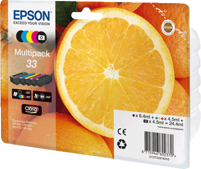 EPSON Multipack T33374010 33 VE5 1x 250, 1x 200, 3x 300 Blatt je 1x schwarz, schwarz photo, cyan, magenta, gelb Expression Home: XP-235, XP-332, XP-335, XP-432, XP-435