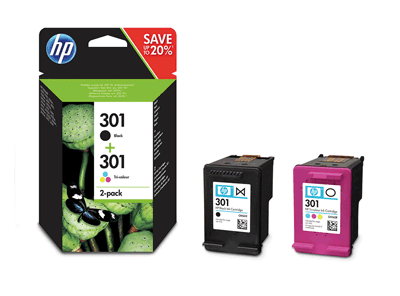 hp Tintenpatrone N9J72AE 301 sw/farb VE2 190x schwarz,165x farbig Blatt je 1x schwarz, 3-farbig (cyan, magenta, gelb) Deskjet 1000, 1050, 1050se, 2000, 2050, 2050se, 3000, 3050, 3050se, 3050ve, 10