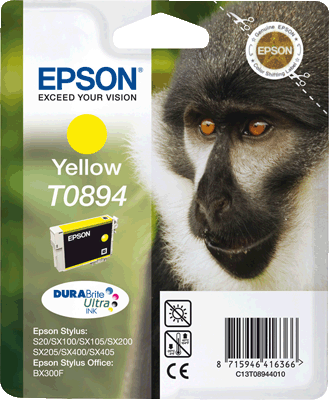 Epson Tintenpatrone T08944011 T0894 gelb 200 Blatt gelb Stylus S20, S21, SX218, SX100, SX105, SX110, SX115, SX200, SX205, SX210, SX215, SX400, SX405, SX400, SX405WiFi, SX410, SX415, Stylus Office BX