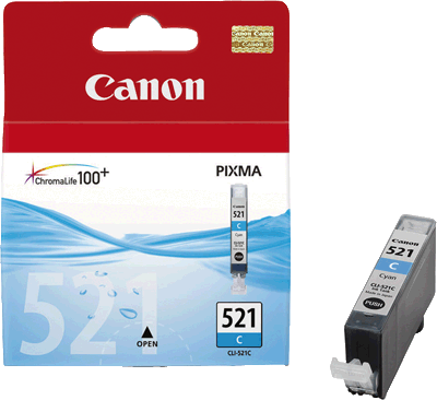 Canon Tintenpatrone CLI521C 2934B001cyan 470 Blatt cyan PIXMA iP3600, iP4600, iP4600x, iP4700, MP540, MP540x, MP550, MP560, MP620, MP620B, MP630, MP640, MP980, MP990, MX860, MX870